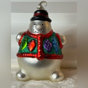 Vintage Department 56 Hand Painted Mercury Glass Snowman Ornament with Box